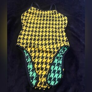 Reversible Yellow/Lime Green Houndstooth Swimsuit